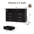 Cómoda moderna de 6 cajones con luces LED y estación de carga - 3 tomas de corriente, 2 puertos USB, luces que cambian de color, estante abierto con cómoda de almacenamiento elegante