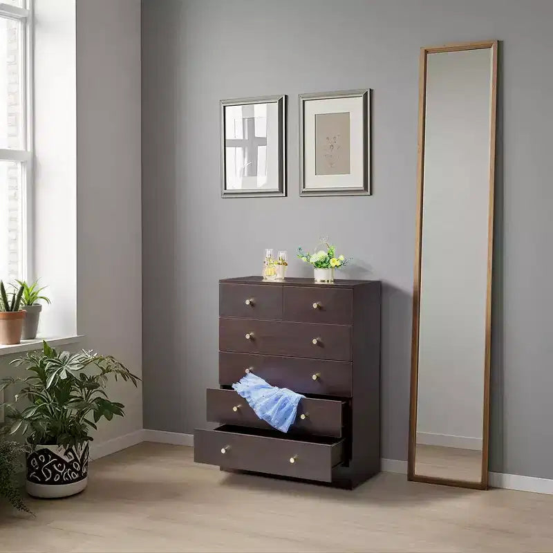 Karl Home 6-Drawer Brown Particle Board 25.98in. W Chest of Drawer