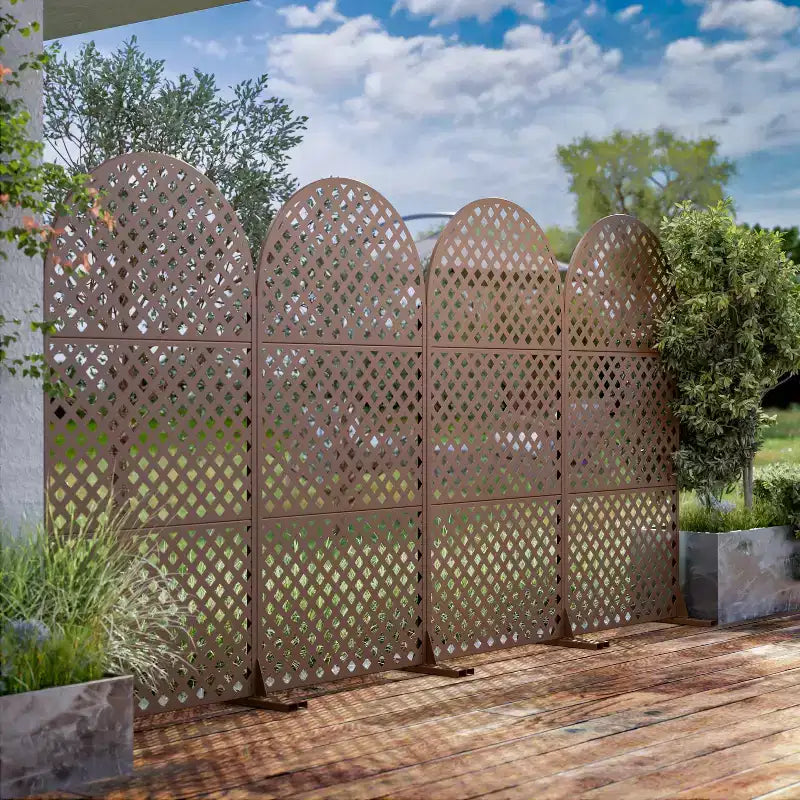 MAYEERTY Divisor de ambientes Pantalla Laurence Diamond Brown Arch Chapa galvanizada 72x35x16in Juego de 3 piezas