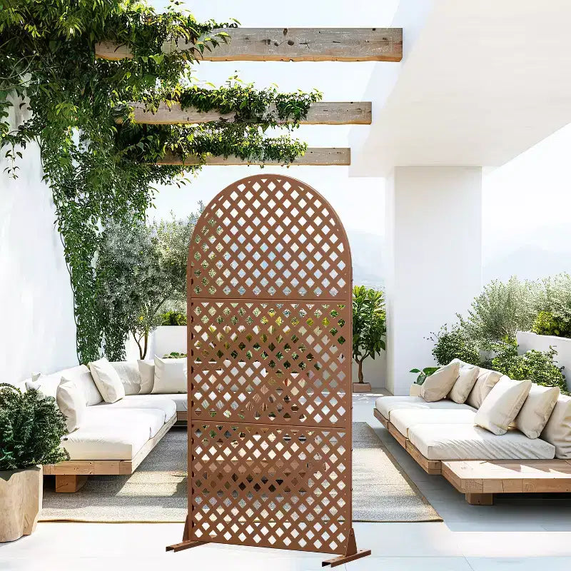 MAYEERTY Divisor de ambientes Pantalla Laurence Diamond Brown Arch Chapa galvanizada 72x35x16in Juego de 3 piezas