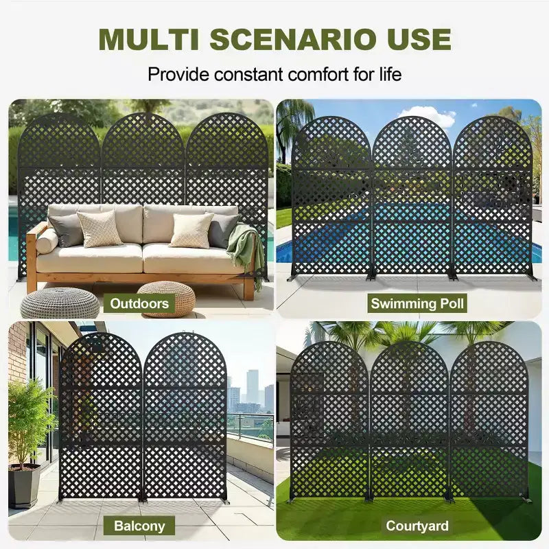 MAYEERTY Divisor de ambientes Pantalla Laurence Diamond Brown Arch Chapa galvanizada 72x35x16in Juego de 3 piezas