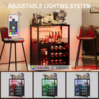 Mueble Bar de Vinos de 3 Niveles con Botellero y Espacio de Almacenamiento, Aparador con Soporte para Copas y Puerta de Malla, para Cocina, Sala de Estar y Bar