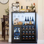 Mueble Bar de Vinos de 3 Niveles con Botellero y Espacio de Almacenamiento, Aparador con Soporte para Copas y Puerta de Malla, para Cocina, Sala de Estar y Bar