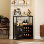Mueble Bar de Vinos de 3 Niveles con Botellero y Espacio de Almacenamiento, Aparador con Soporte para Copas y Puerta de Malla, para Cocina, Sala de Estar y Bar