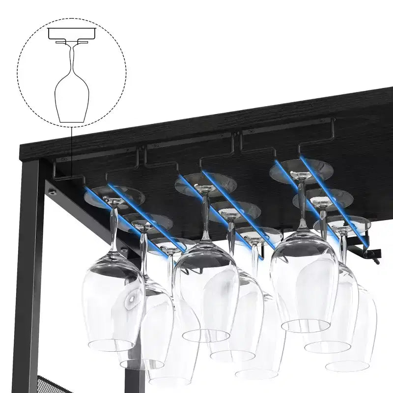 Mueble Bar de Vinos de 3 Niveles con Botellero y Espacio de Almacenamiento, Aparador con Soporte para Copas y Puerta de Malla, para Cocina, Sala de Estar y Bar