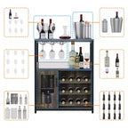 Mueble Bar de Vinos de 3 Niveles con Botellero y Espacio de Almacenamiento, Aparador con Soporte para Copas y Puerta de Malla, para Cocina, Sala de Estar y Bar