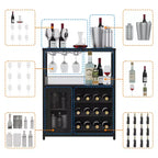 Mueble Bar de Vinos de 3 Niveles con Botellero y Espacio de Almacenamiento, Aparador con Soporte para Copas y Puerta de Malla, para Cocina, Sala de Estar y Bar