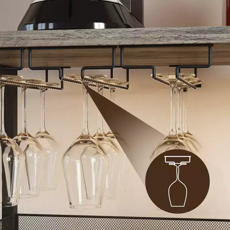Mueble Bar de Vinos de 3 Niveles con Botellero y Espacio de Almacenamiento, Aparador con Soporte para Copas y Puerta de Malla, para Cocina, Sala de Estar y Bar