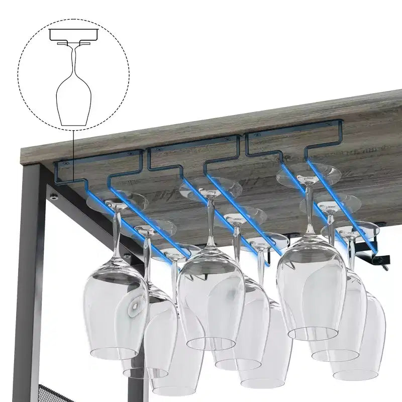 Mueble Bar de Vinos de 3 Niveles con Botellero y Espacio de Almacenamiento, Aparador con Soporte para Copas y Puerta de Malla, para Cocina, Sala de Estar y Bar