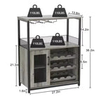 Mueble Bar de Vinos de 3 Niveles con Botellero y Espacio de Almacenamiento, Aparador con Soporte para Copas y Puerta de Malla, para Cocina, Sala de Estar y Bar