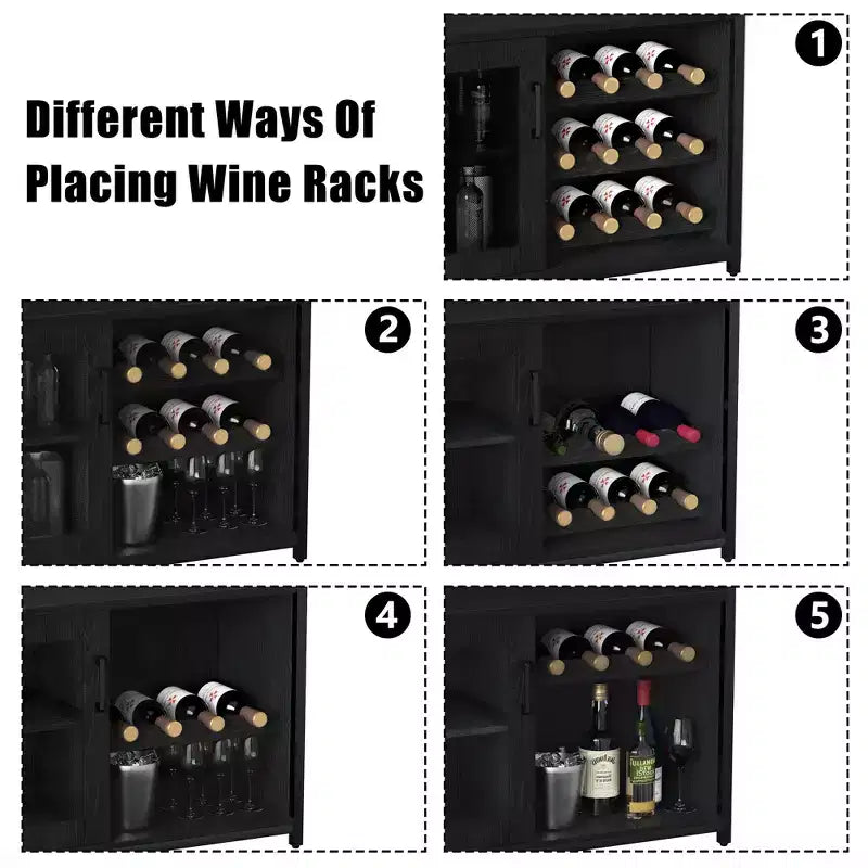 Mueble Bar de Vinos de 3 Niveles con Botellero y Espacio de Almacenamiento, Aparador con Soporte para Copas y Puerta de Malla, para Cocina, Sala de Estar y Bar