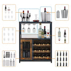 Mueble Bar de Vinos de 3 Niveles con Botellero y Espacio de Almacenamiento, Aparador con Soporte para Copas y Puerta de Malla, para Cocina, Sala de Estar y Bar