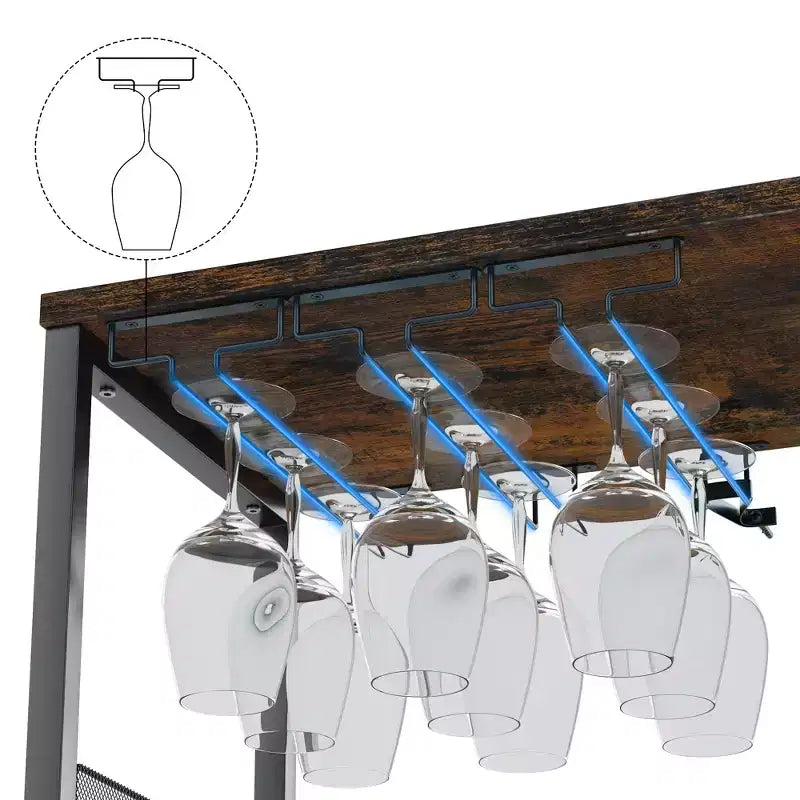 Mueble Bar de Vinos de 3 Niveles con Botellero y Espacio de Almacenamiento, Aparador con Soporte para Copas y Puerta de Malla, para Cocina, Sala de Estar y Bar