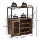 Mueble Bar de Vinos de 3 Niveles con Botellero y Espacio de Almacenamiento, Aparador con Soporte para Copas y Puerta de Malla, para Cocina, Sala de Estar y Bar
