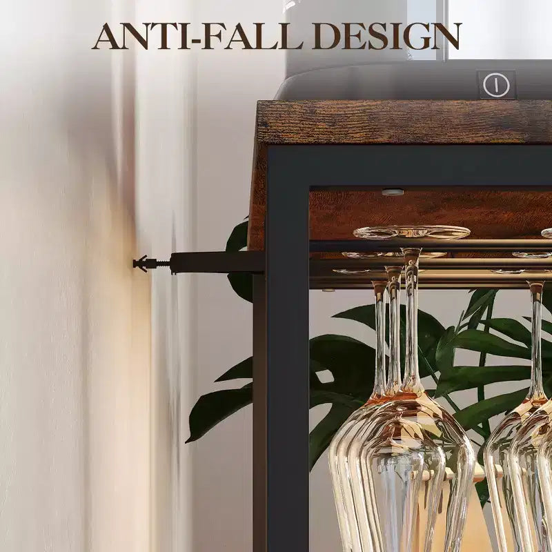 Mueble Bar de Vinos de 3 Niveles con Botellero y Espacio de Almacenamiento, Aparador con Soporte para Copas y Puerta de Malla, para Cocina, Sala de Estar y Bar