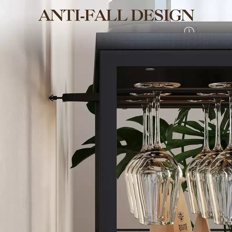 Mueble Bar de Vinos de 3 Niveles con Botellero y Espacio de Almacenamiento, Aparador con Soporte para Copas y Puerta de Malla, para Cocina, Sala de Estar y Bar