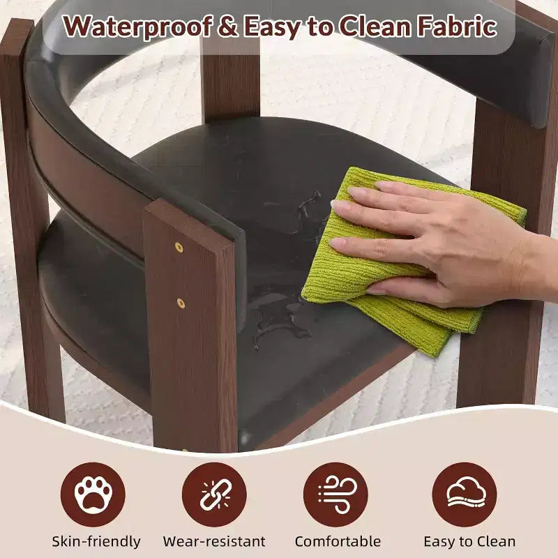 Acekool Juego de 4 sillas de mediados de siglo - Asientos anchos de piel sintética con estructura de madera de caucho, sillas de comedor negras para el hogar y la oficina