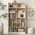 Okak Modern Bookshelf with Cat Litter Box, Display Case with Cat Climbing Shelf, 2 in 1 Bookcase for Living Room, Bedroom, Natural