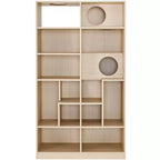 Okak Estantería moderna con arenero para gatos, vitrina con estante para escalar para gatos, librería 2 en 1 para sala de estar, dormitorio, natural