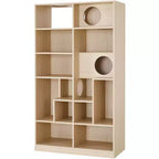 Okak Estantería moderna con arenero para gatos, vitrina con estante para escalar para gatos, librería 2 en 1 para sala de estar, dormitorio, natural
