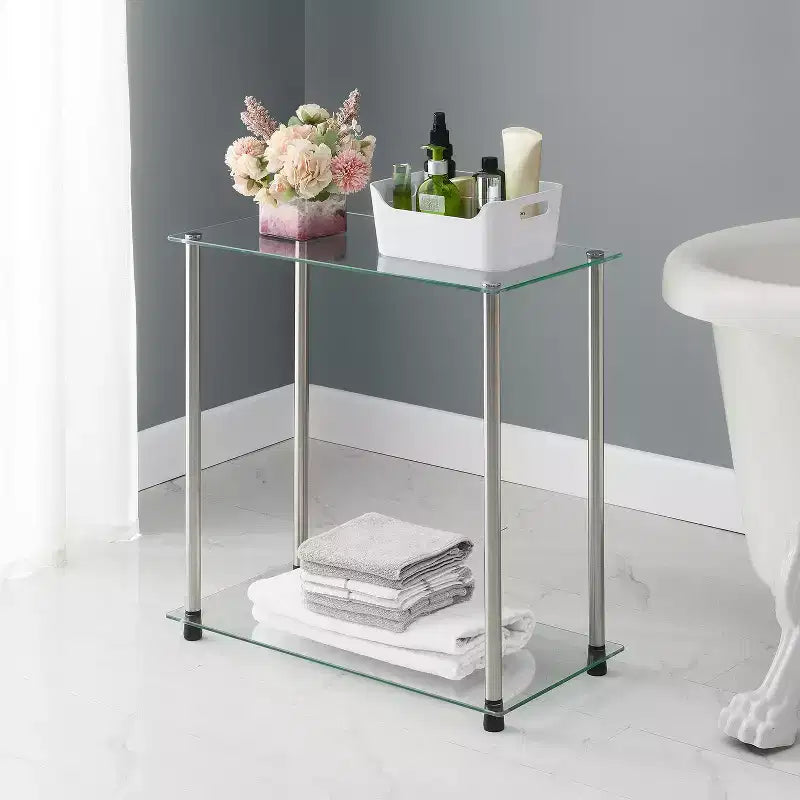 Mesa auxiliar HomeStock de 61 cm de alto con tapa de cristal rectangular de color plateado, 1 pieza