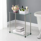 Mesa auxiliar HomeStock de 61 cm de alto con tapa de cristal rectangular de color plateado, 1 pieza