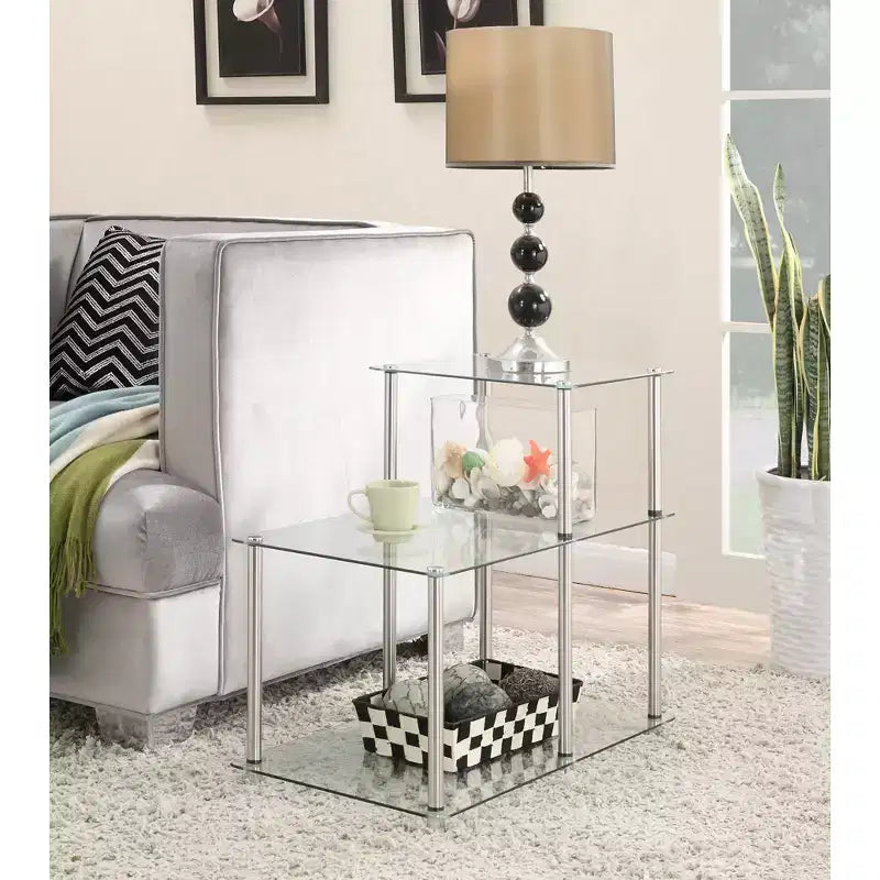 HomeStock 24.25 in.H Silver Color Rectangle Glass Table Top End Table 1 -piece