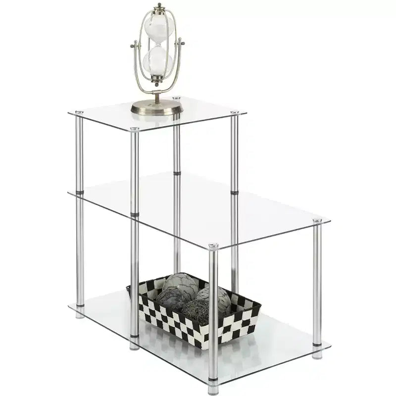 HomeStock 24.25 in.H Silver Color Rectangle Glass Table Top End Table 1 -piece