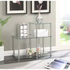 HomeStock 24.25 in.H Silver Color Rectangle Glass Table Top End Table 1 -piece
