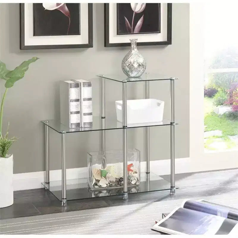 HomeStock 24.25 in.H Silver Color Rectangle Glass Table Top End Table 1 -piece
