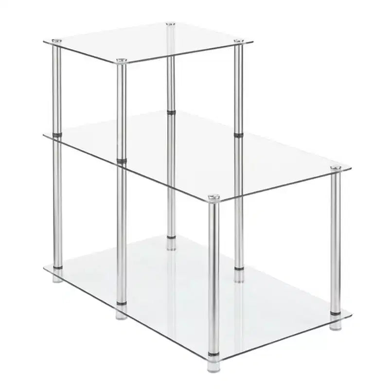HomeStock 24.25 in.H Silver Color Rectangle Glass Table Top End Table 1 -piece