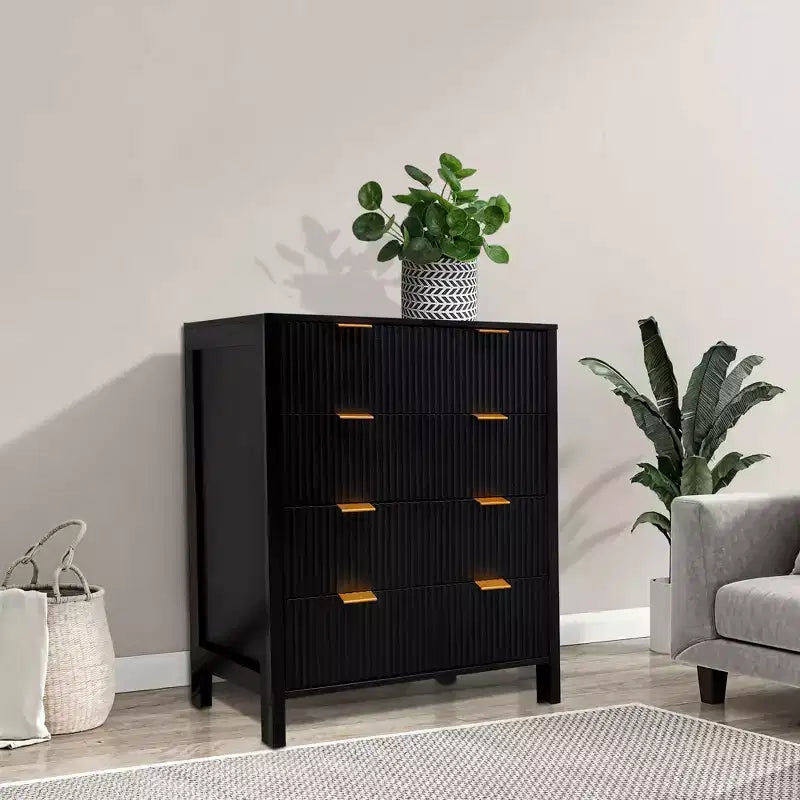 Cómoda, Cajonera, Cómoda de 4 Cajones, Cómoda de Madera con Paneles Acanalados de Onda, Cómodas Modernas con Cajones para Dormitorio, Armario, Sala de Estar