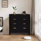 Cómoda, Cajonera, Cómoda de 4 Cajones, Cómoda de Madera con Paneles Acanalados de Onda, Cómodas Modernas con Cajones para Dormitorio, Armario, Sala de Estar
