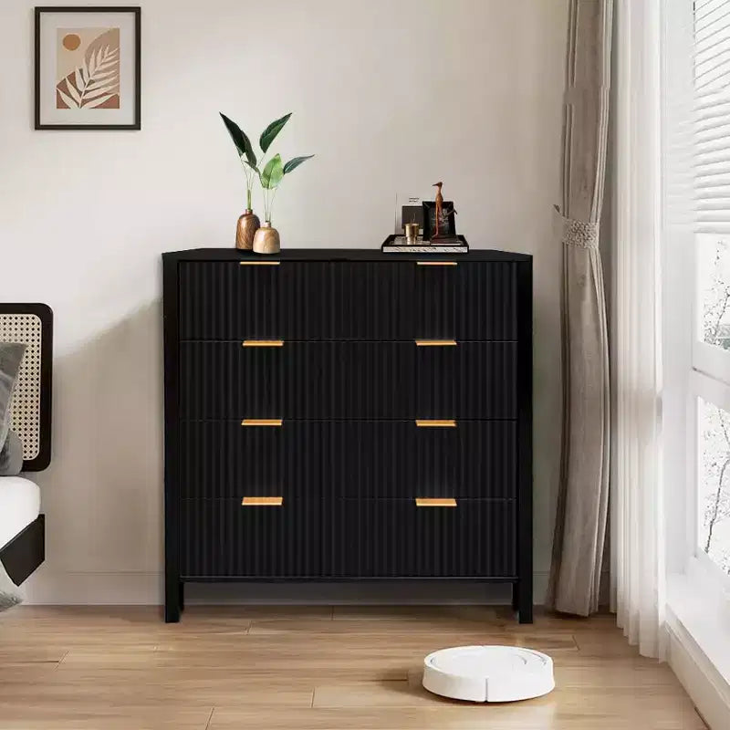Cómoda, Cajonera, Cómoda de 4 Cajones, Cómoda de Madera con Paneles Acanalados de Onda, Cómodas Modernas con Cajones para Dormitorio, Armario, Sala de Estar