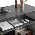 NAYSAYE Carrito de bar de mimbre para exteriores, mostrador de vino y bebidas con tapa de vidrio para patio, gris, 35.2*20.6*34.2