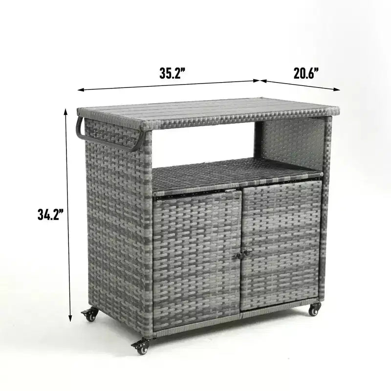 NAYSAYE Carrito de bar de mimbre para exteriores, mostrador de vino y bebidas con tapa de vidrio para patio, gris, 35.2*20.6*34.2