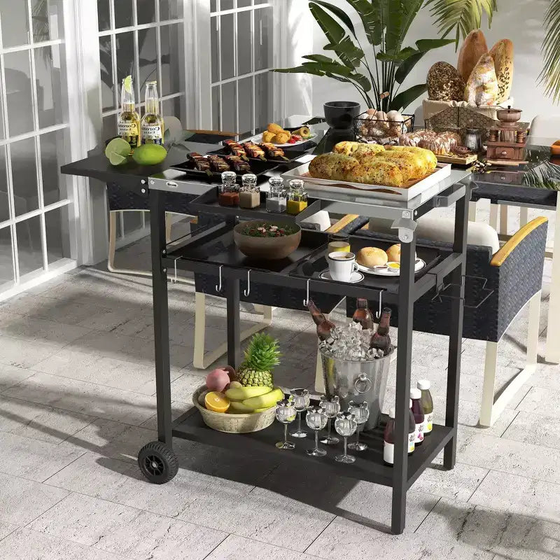 NAYSAYE Carrito de Bar Isla de Cocina Exterior con Encimera de Acero Inoxidable y Almacenamiento para Patio, Negro, 48*24.4*33.1