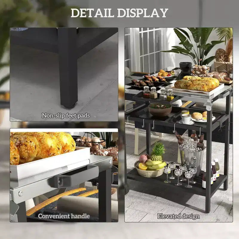 NAYSAYE Carrito de Bar Isla de Cocina Exterior con Encimera de Acero Inoxidable y Almacenamiento para Patio, Negro, 48*24.4*33.1