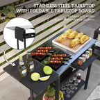 NAYSAYE Carrito de Bar Isla de Cocina Exterior con Encimera de Acero Inoxidable y Almacenamiento para Patio, Negro, 48*24.4*33.1