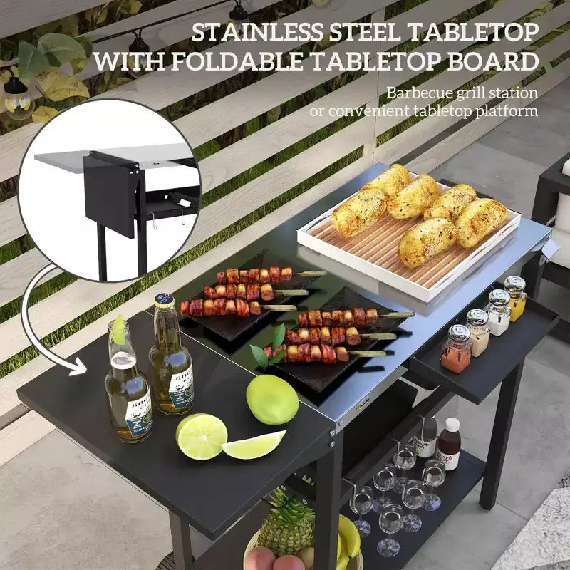 NAYSAYE Carrito de Bar Isla de Cocina Exterior con Encimera de Acero Inoxidable y Almacenamiento para Patio, Negro, 48*24.4*33.1