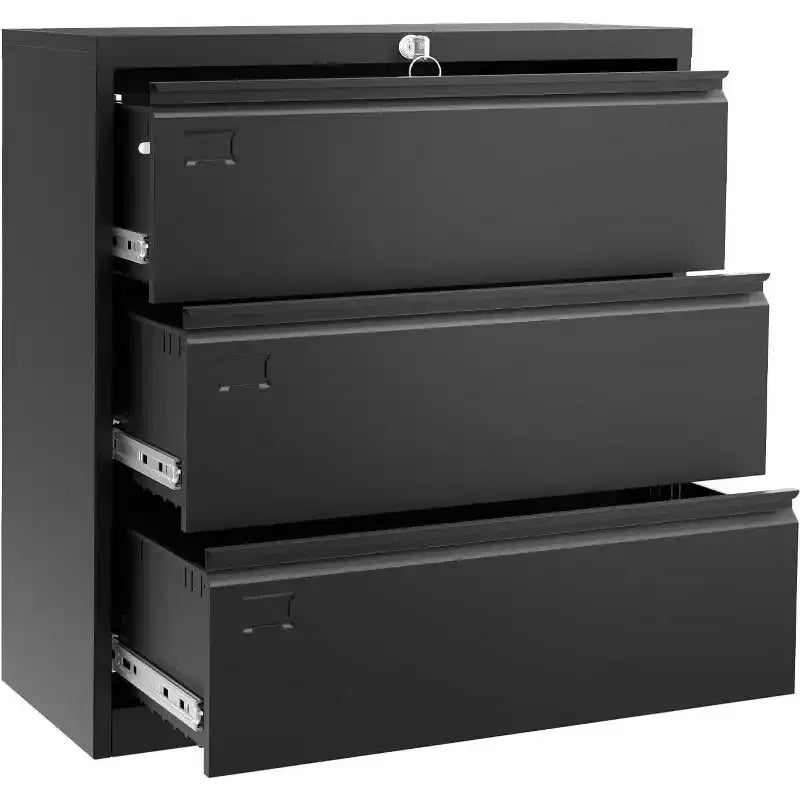 Archivador lateral Acekool de 3 cajones con cerradura, organizador de almacenamiento metálico para archivos tamaño carta/legal/A4, gabinete de oficina negro que ahorra espacio