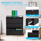 Archivador lateral Acekool de 3 cajones con cerradura, organizador de almacenamiento metálico para archivos tamaño carta/legal/A4, gabinete de oficina negro que ahorra espacio