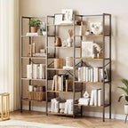 Coolmee Estantería industrial de triple columna y 5 niveles, librería con 14 estantes expositores, estantería moderna ancha y grande para sala de estar, hogar