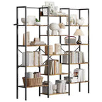 Coolmee Estantería industrial de triple columna y 5 niveles, librería con 14 estantes expositores, estantería moderna ancha y grande para sala de estar, hogar