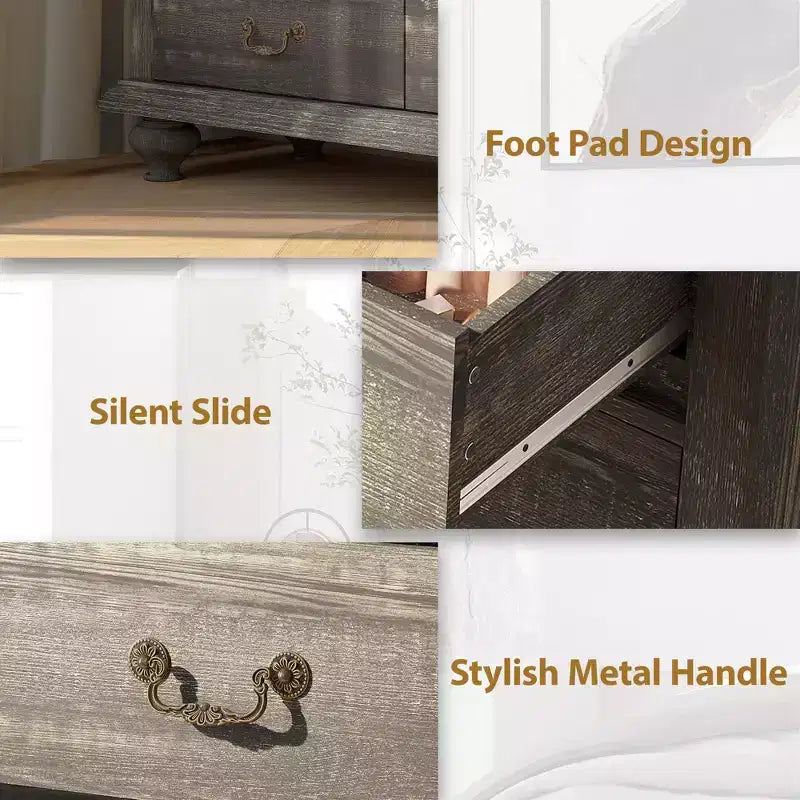 Cómoda de 9 cajones, cómoda rústica de madera con tiradores de metal, organizador de almacenamiento para dormitorio, sala de estar