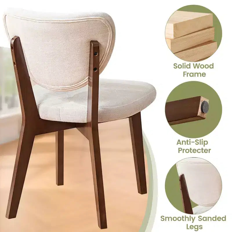 KERDOM Juego de 8 sillas de comedor de madera, silla de comedor moderna tapizada en tela, cojín de asiento ancho sin reposabrazos, silla de comedor de granja, beige