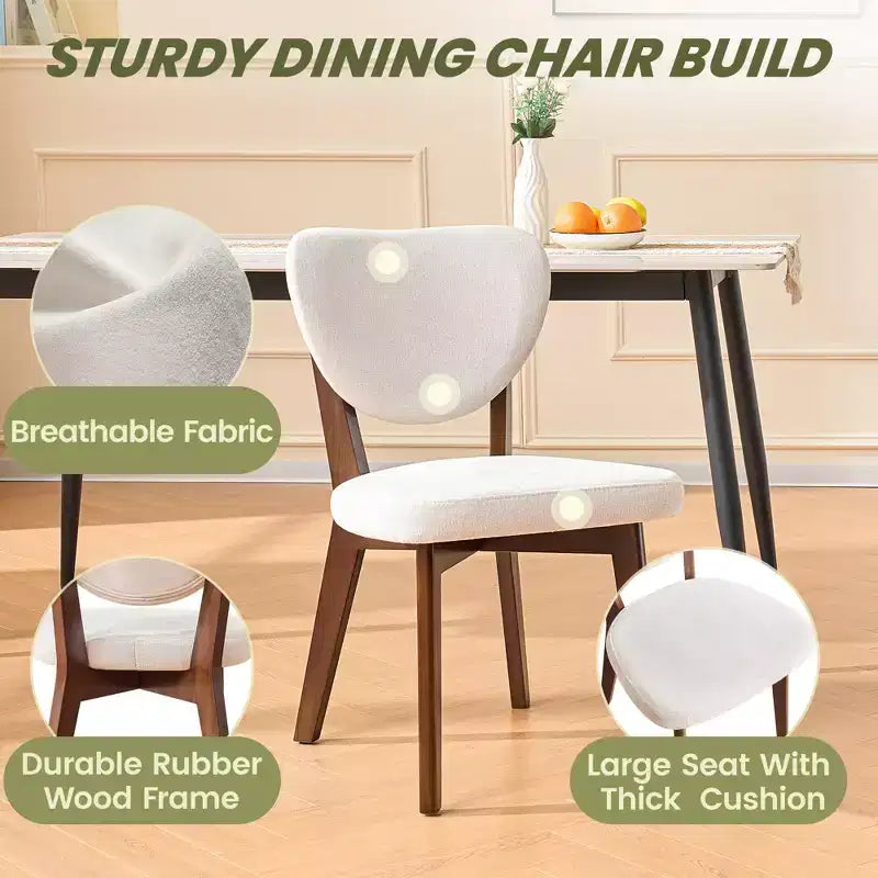 KERDOM Juego de 8 sillas de comedor de madera, silla de comedor moderna tapizada en tela, cojín de asiento ancho sin reposabrazos, silla de comedor de granja, beige