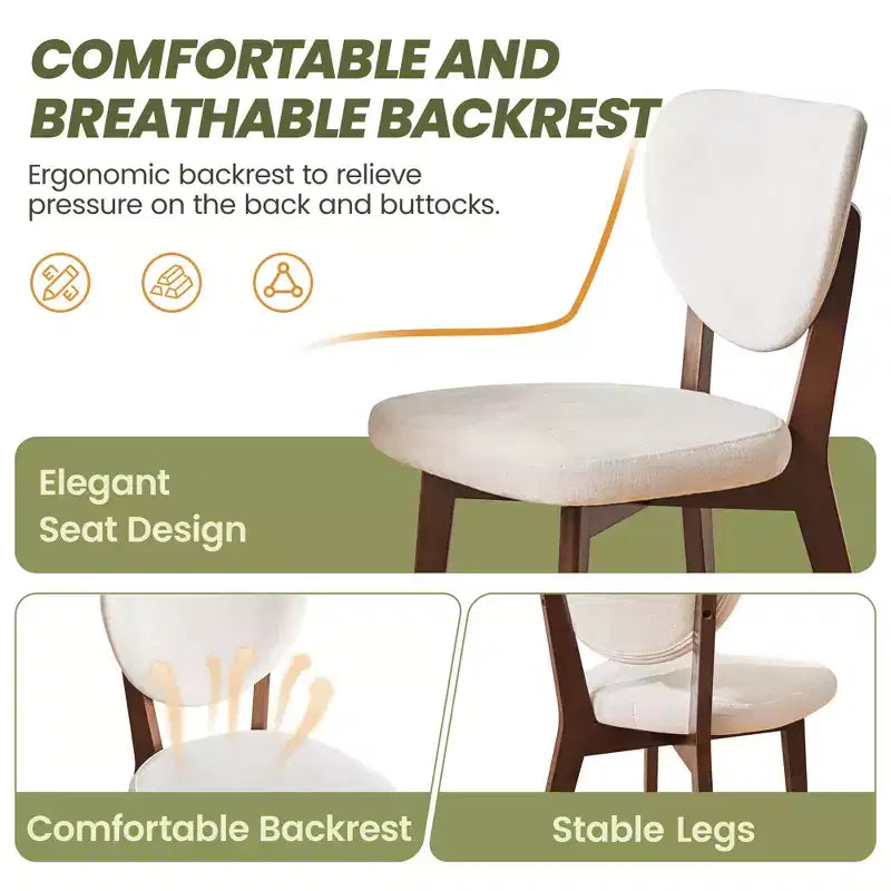 KERDOM Juego de 8 sillas de comedor de madera, silla de comedor moderna tapizada en tela, cojín de asiento ancho sin reposabrazos, silla de comedor de granja, beige