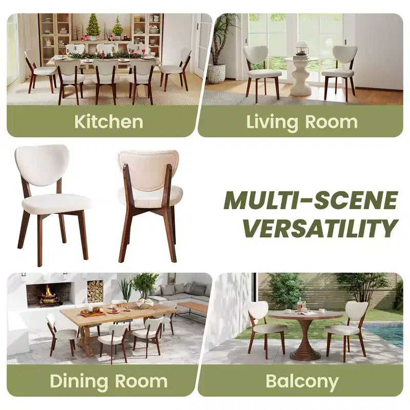 KERDOM Juego de 8 sillas de comedor de madera, silla de comedor moderna tapizada en tela, cojín de asiento ancho sin reposabrazos, silla de comedor de granja, beige