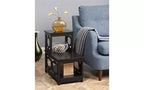 Mesa auxiliar de dos niveles HomeStock Belmont con estructura en forma de L y paneles laterales octagonales, mesa auxiliar decorativa de tres niveles para sala de estar